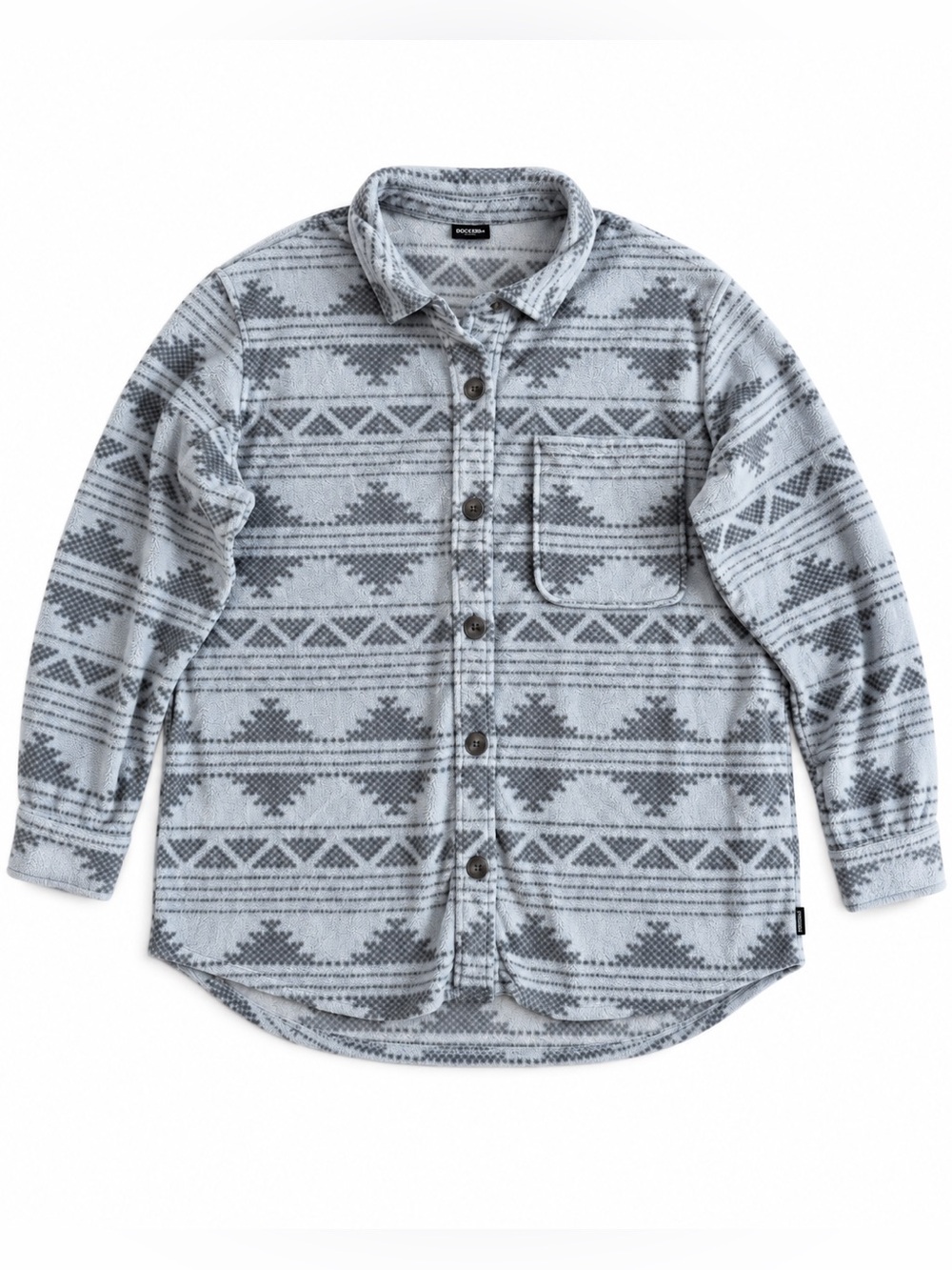 Eddie Bauer Fleece Button Down Shirt Gray Southwestern Print XL